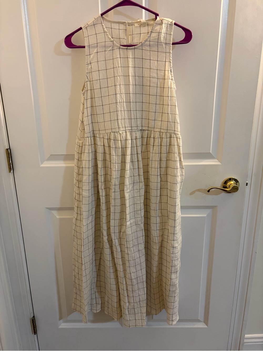 Sleeveless Cream Check Midi Dress